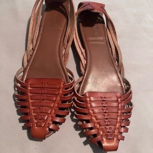 J Crew Marlow Huarache Leather Sandals Brown Woven Slides Flats Size 9.5